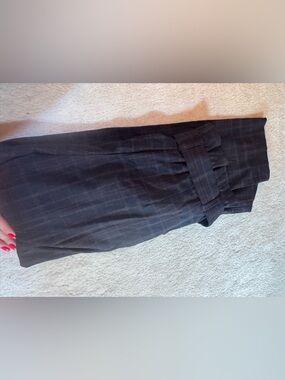 H&M Dark Gray Plaid Paperbag Waist Trousers with Brown Stripe